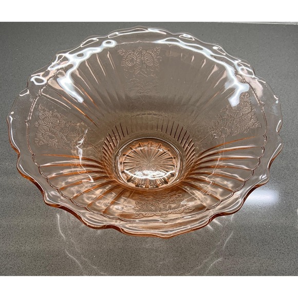 Vintage 1930s Anchor Hocking Mayfair Open Rose Pink Depression Glass Bowl - Picture 4 of 6